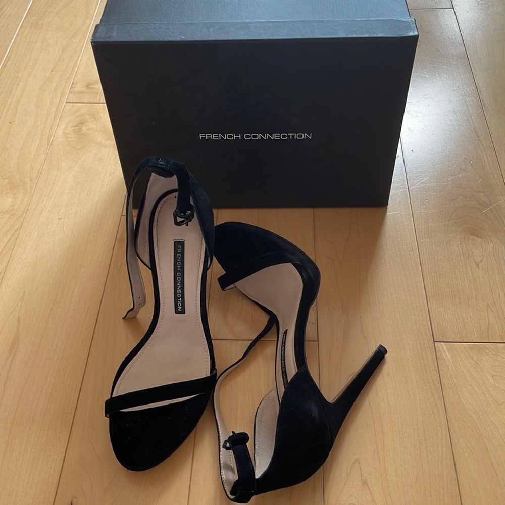 French Connection black suede heels